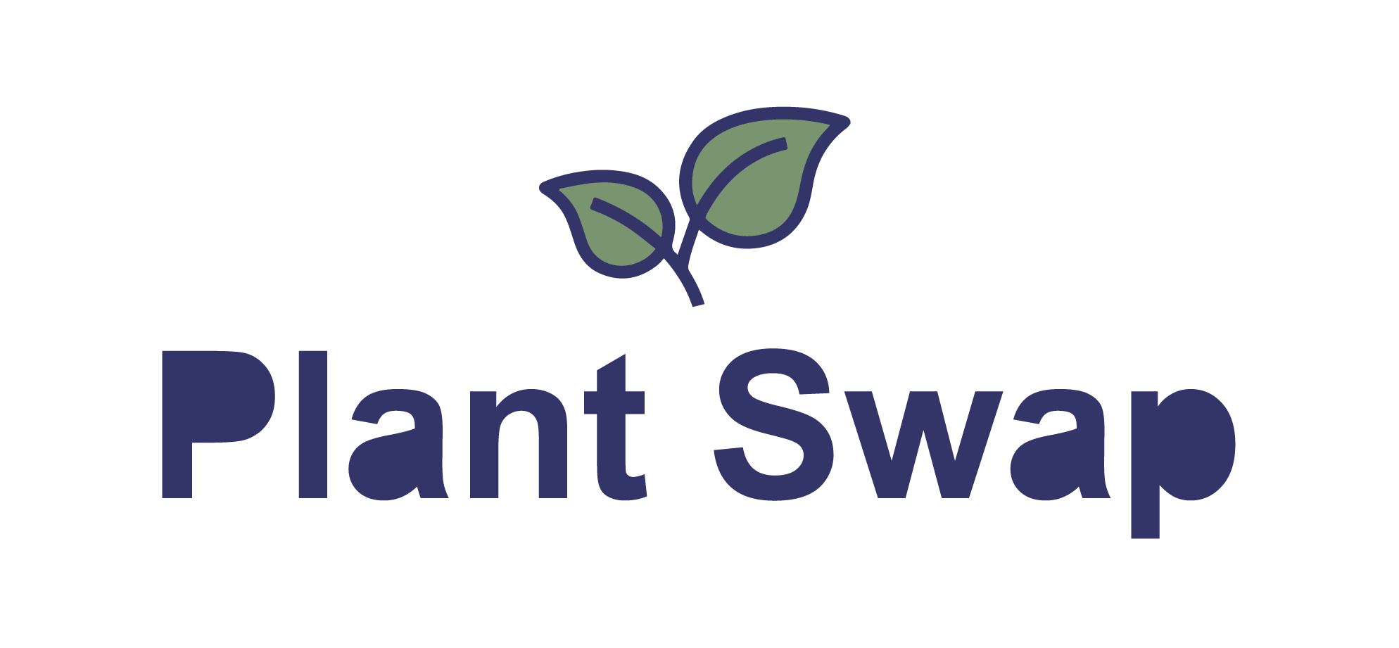 logo plantswap blauwe tekst groen blad